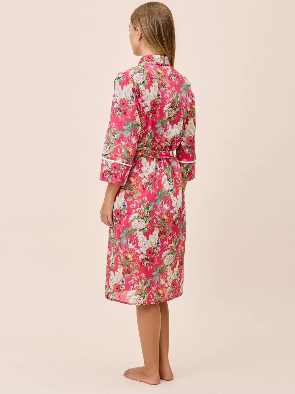 Papinelle Small Clara Midi Robe 100% Cotton Geranium Pink Floral Print Nwt — image 3 of 8